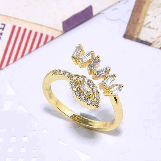 Women's Copper Inlaid Color Zircon Double Ladder Ring