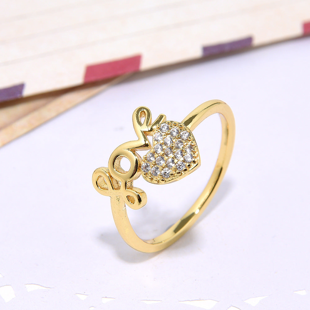 Women's Copper Inlaid Zircon Heart-shaped Ring