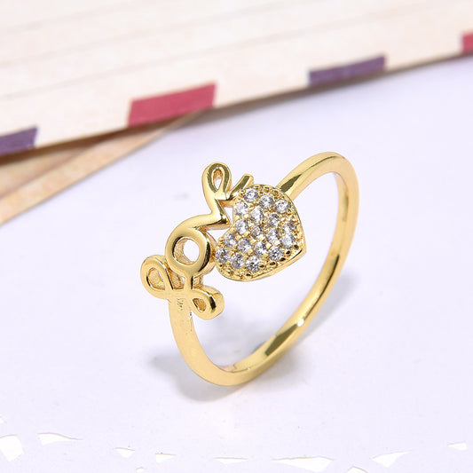 Women's Copper Inlaid Zircon Heart-shaped Ring