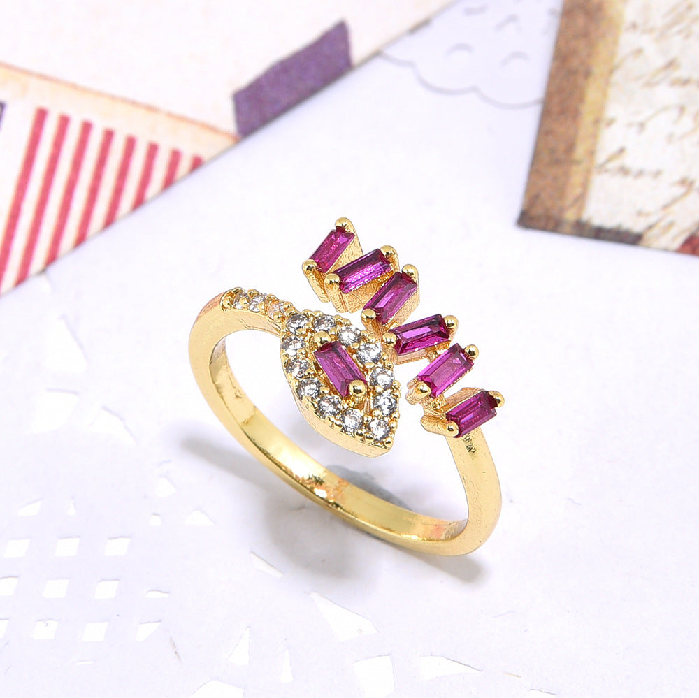 Women's Copper Inlaid Color Zircon Double Ladder Ring