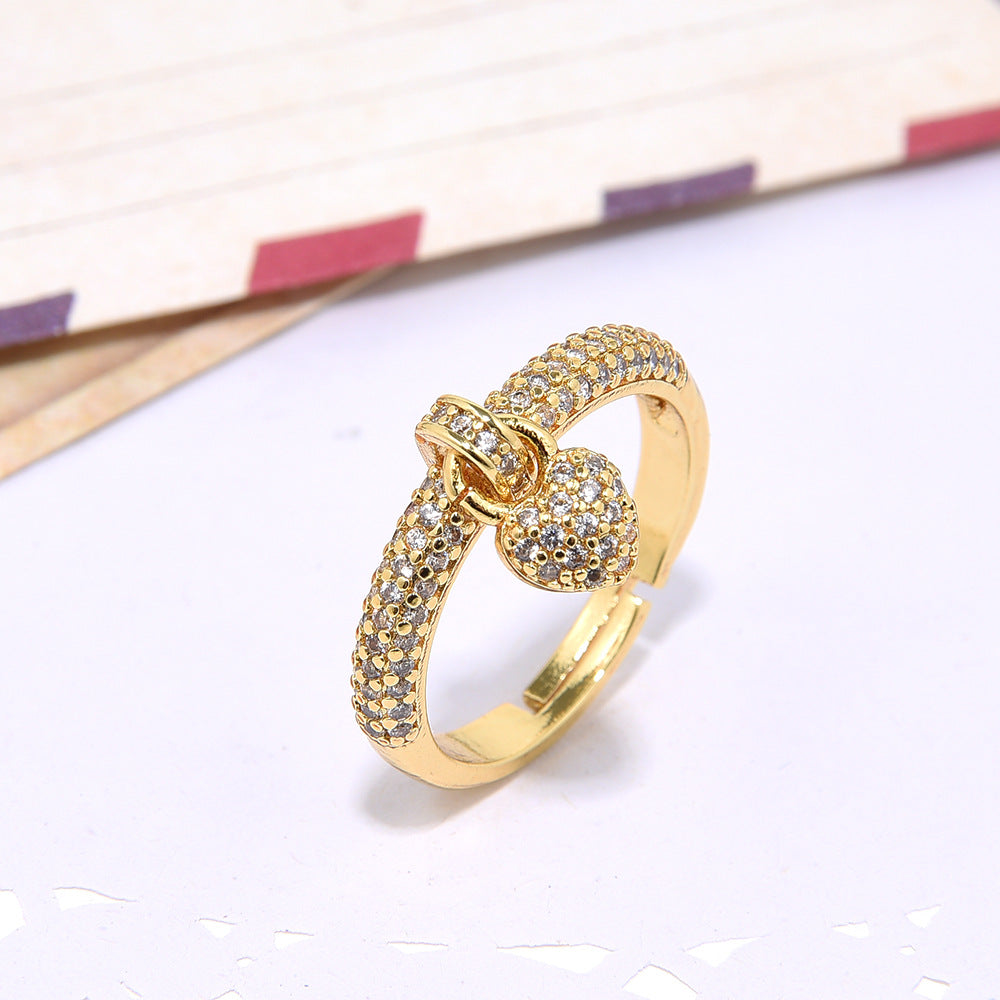 Women's Copper Inlaid Zircon Heart-shaped Ring