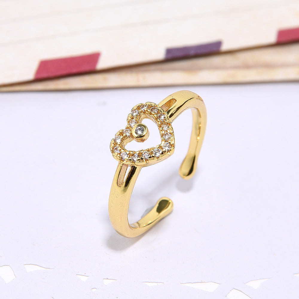 Women's Copper Inlaid Zircon Heart-shaped Ring
