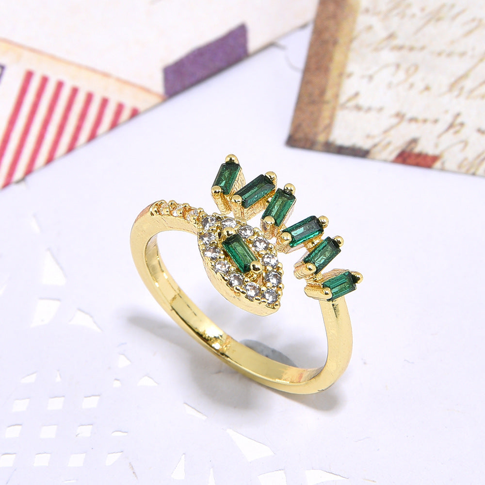 Women's Copper Inlaid Color Zircon Double Ladder Ring
