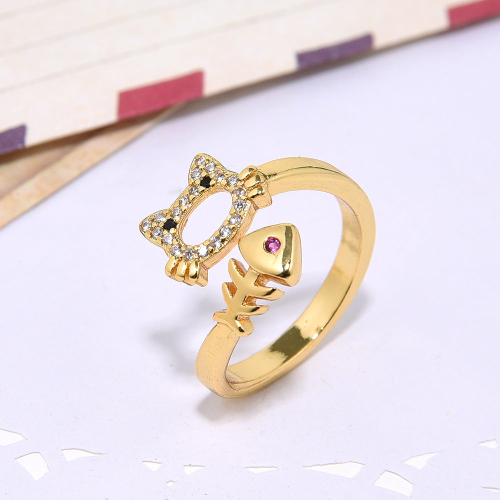 Women's Copper Inlaid Zircon Heart-shaped Ring